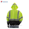 100% ANSI Polyester Hi Vis Jacket Winter,Green Safety Reflective Workwear Jacket With Roll-away Hood